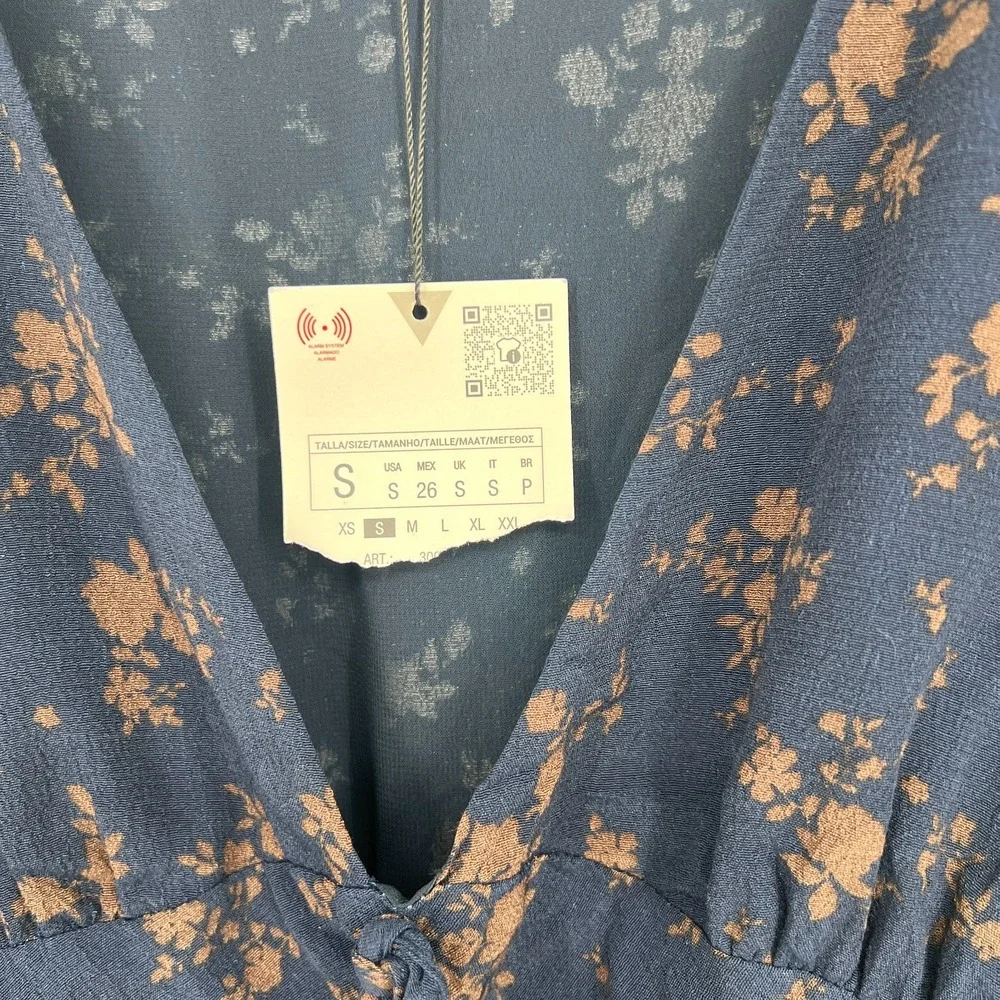Zara Midi Dress Womens S Blue Floral‎ Blogger Favorite Boho Dark Blue